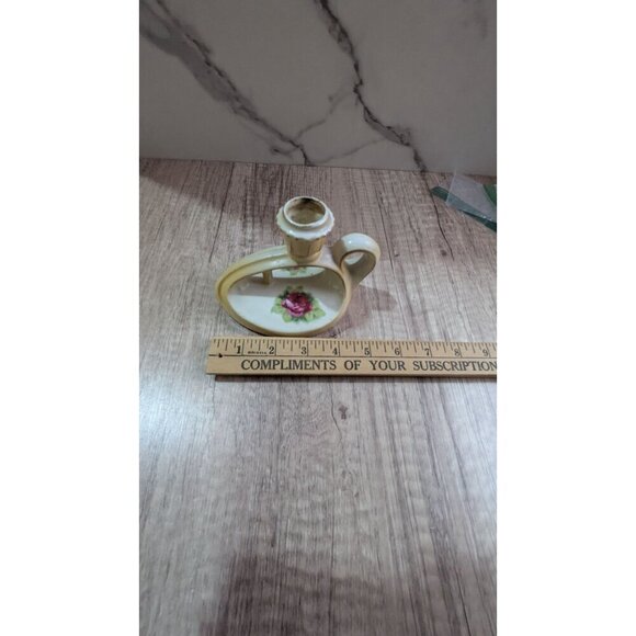 Vintage Ceramic Porcelain Chamberstick Candle Holder With Pink Rose Design ag - Picture 7 of 11